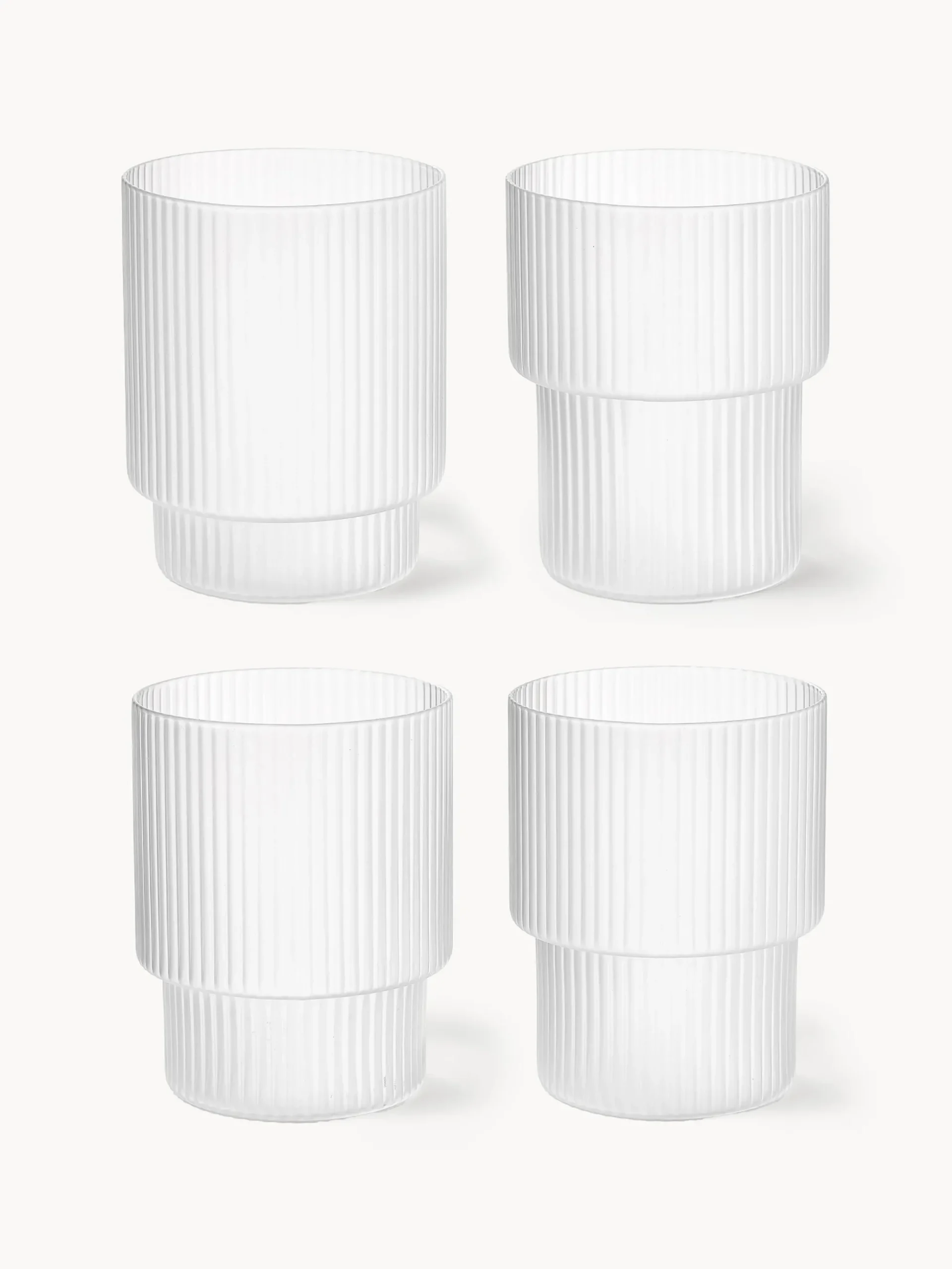 Set di 4 bicchieri per acqua in vetro soffiato con scanalatura in rilievo Ripple, 200 ml