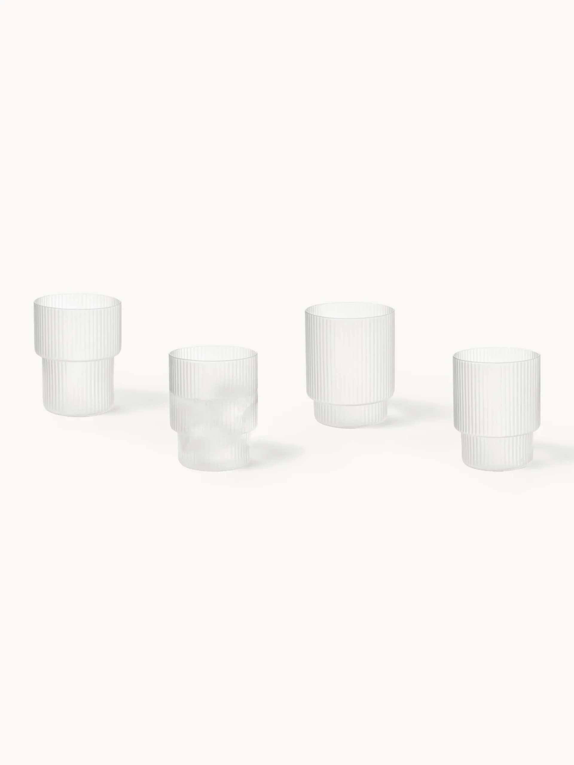 Set di 4 bicchieri per acqua in vetro soffiato con scanalatura in rilievo Ripple, 200 ml