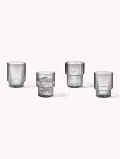 Set di 4 bicchieri per acqua in vetro soffiato con scanalatura in rilievo Ripple, 200 ml