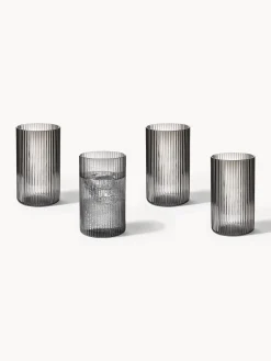 Set di 4 bicchieri piccoli da long drink in vetro soffiato con scanalatura in rilievo Ripple, 140 ml