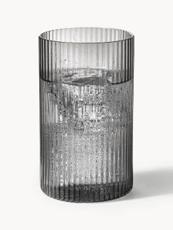 Set di 4 bicchieri piccoli da long drink in vetro soffiato con scanalatura in rilievo Ripple, 140 ml