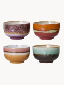 Set di 4 ciotole fatte a mano con smalto reattivo 70's