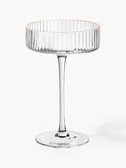 Set di 4 coppe da champagne in vetro soffiato con bordo dorato Aleo