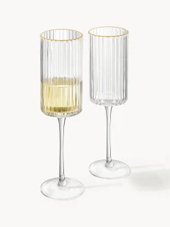 Set di 4 flute da champagne in vetro soffiato con bordo dorato Aleo