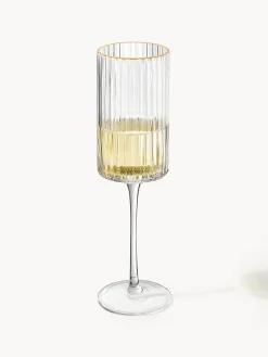 Set di 4 flute da champagne in vetro soffiato con bordo dorato Aleo