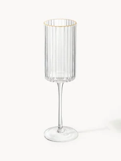 Set di 4 flute da champagne in vetro soffiato con bordo dorato Aleo