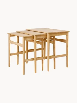 Set di 3 tavolini in legno di quercia CH004