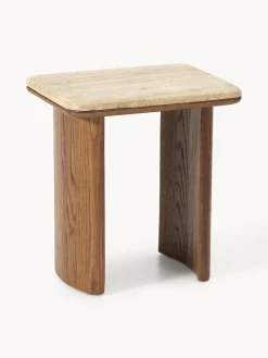 Set di 2 tavolini in legno di quercia con piano in travertino Chandler