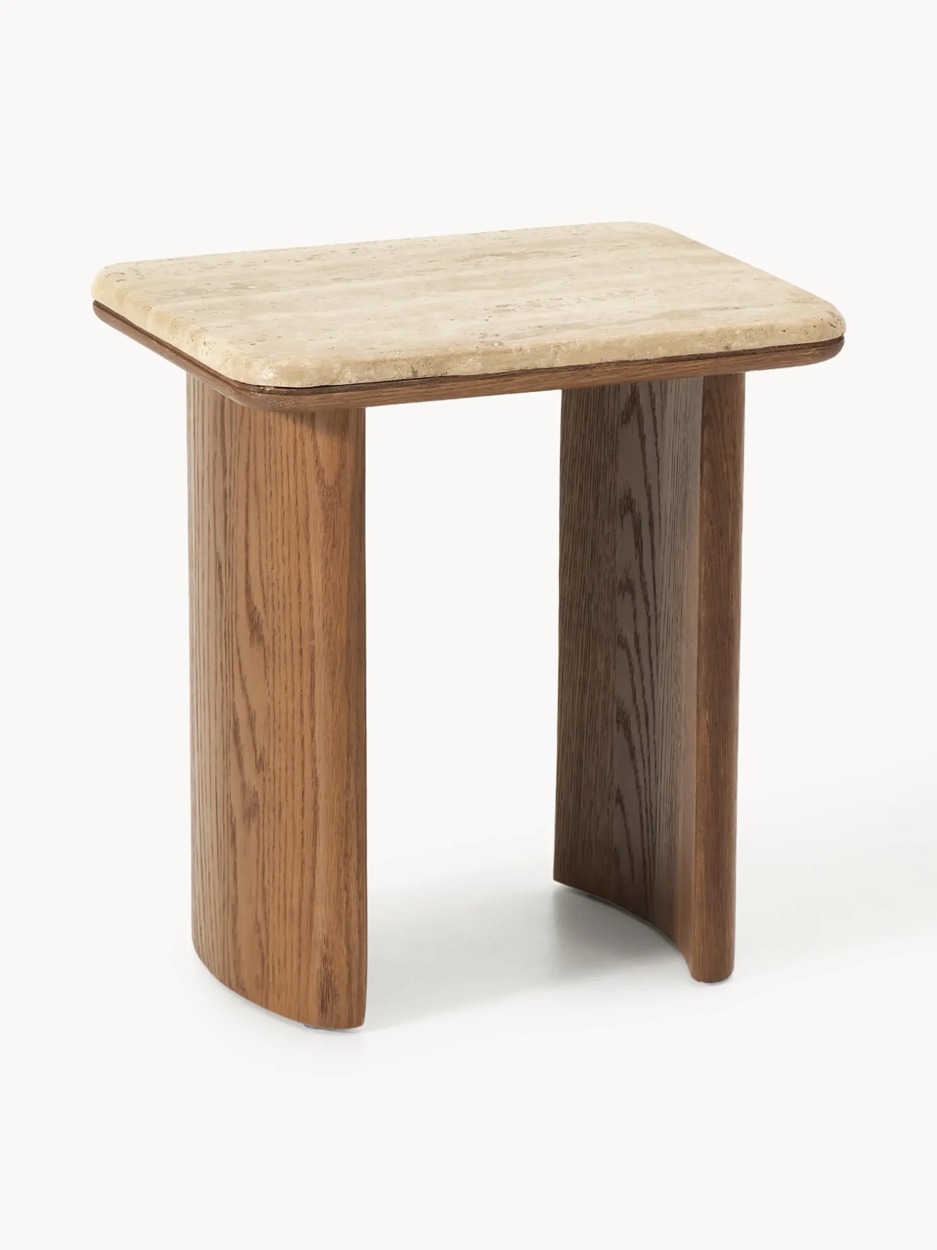 Set di 2 tavolini in legno di quercia con piano in travertino Chandler