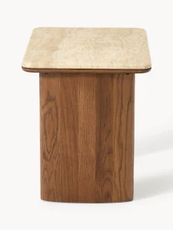 Set di 2 tavolini in legno di quercia con piano in travertino Chandler