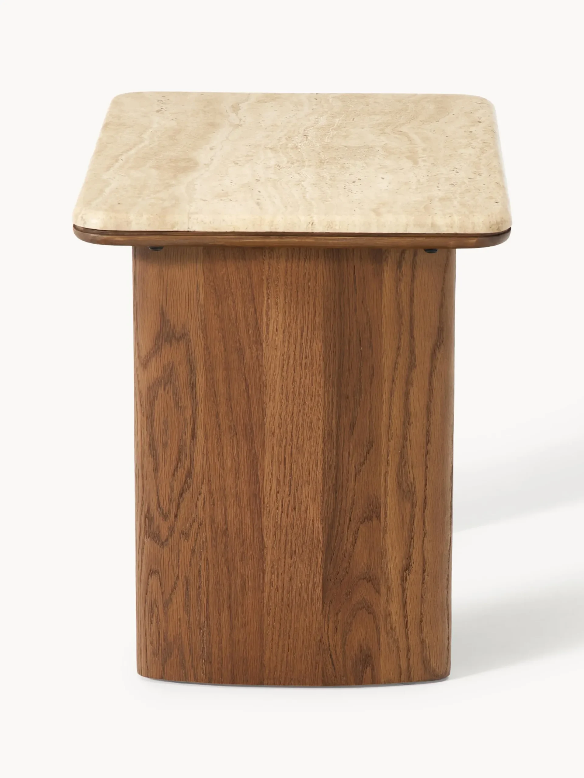 Set di 2 tavolini in legno di quercia con piano in travertino Chandler