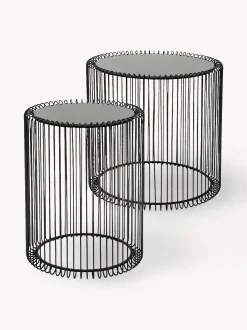 Set di 2 tavolini in metallo con piano in vetro Wire