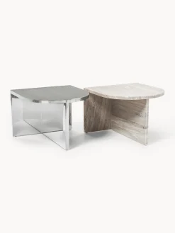Set di 2 tavolini ovali in metallo e marmo Leander
