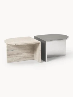 Set di 2 tavolini ovali in metallo e marmo Leander