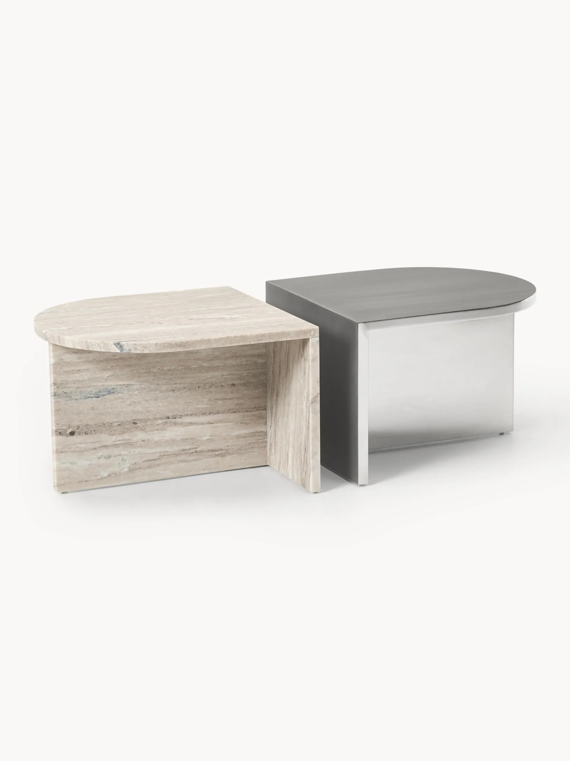 Set di 2 tavolini ovali in metallo e marmo Leander