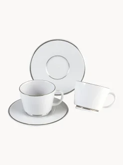 Set di 2 tazze da caffè in porcellana fatte a mano con piattini e bordo in platino dipinto a mano Vitruv