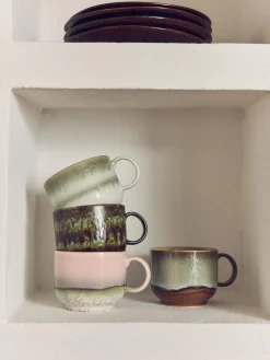 Set di 2 tazze fatte a mano con smalto reattivo 70's