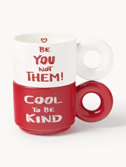 Set di 2 tazze impilabili in porcellana con motivo decorativo Tutti