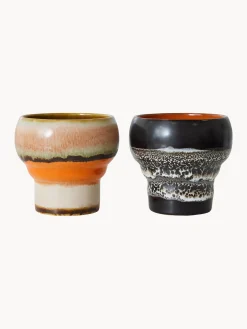Set di 2 tazze senza manico fatte a mano con smalto reattivo 70's