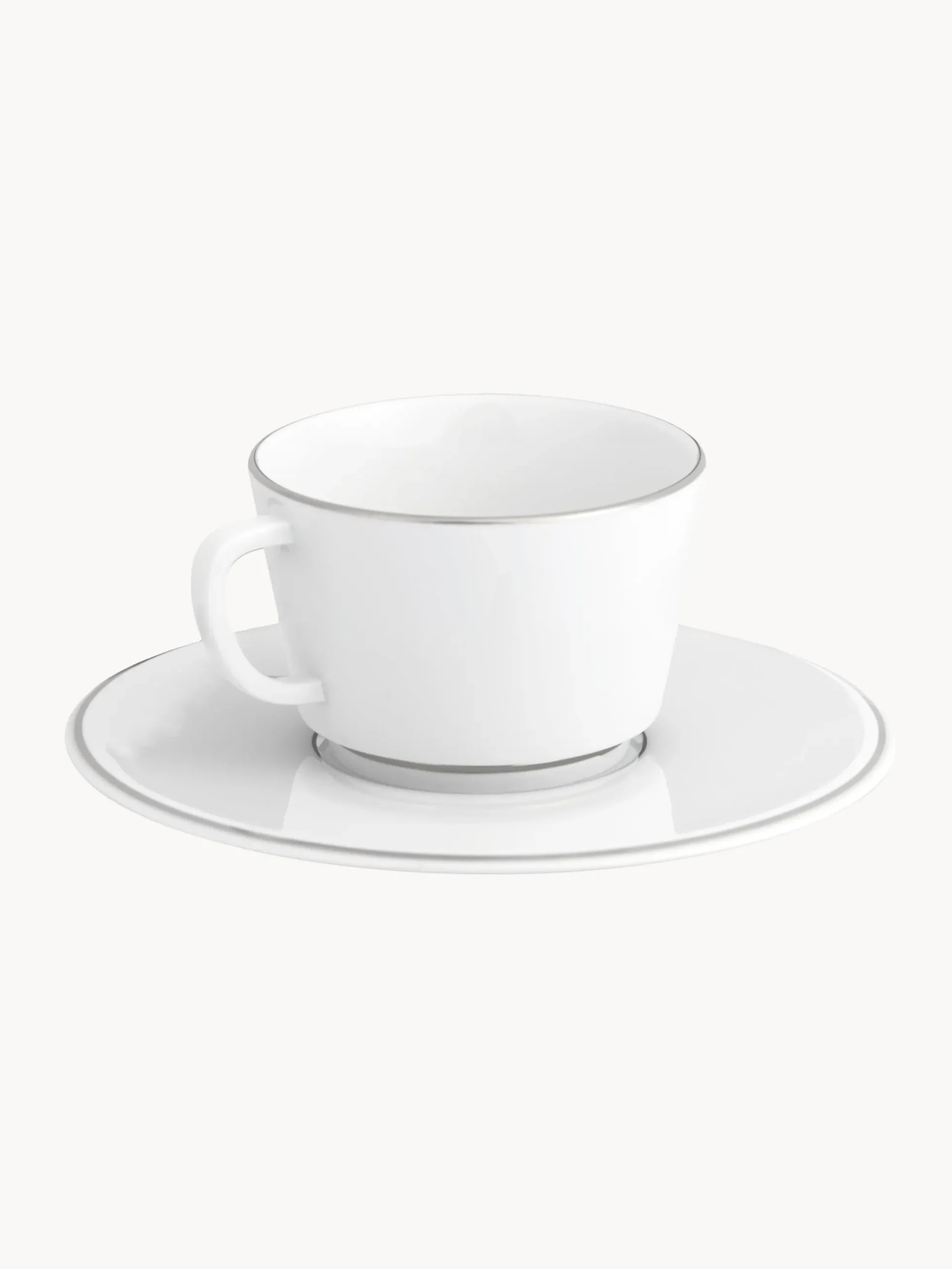 Set di 2 tazzina da caffè in porcellana fatte a mano con piattini e bordo in platino dipinto a mano Vitruv 2 pz