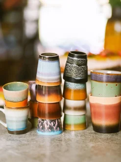 Set di 4 tazzine da espresso fatte a mano con smalto reattivo 70's