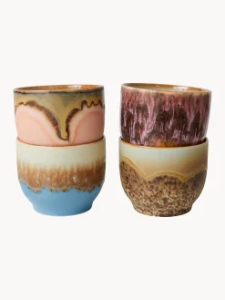 Set di 4 tazzine fatte a mano con smalto reattivo 70's