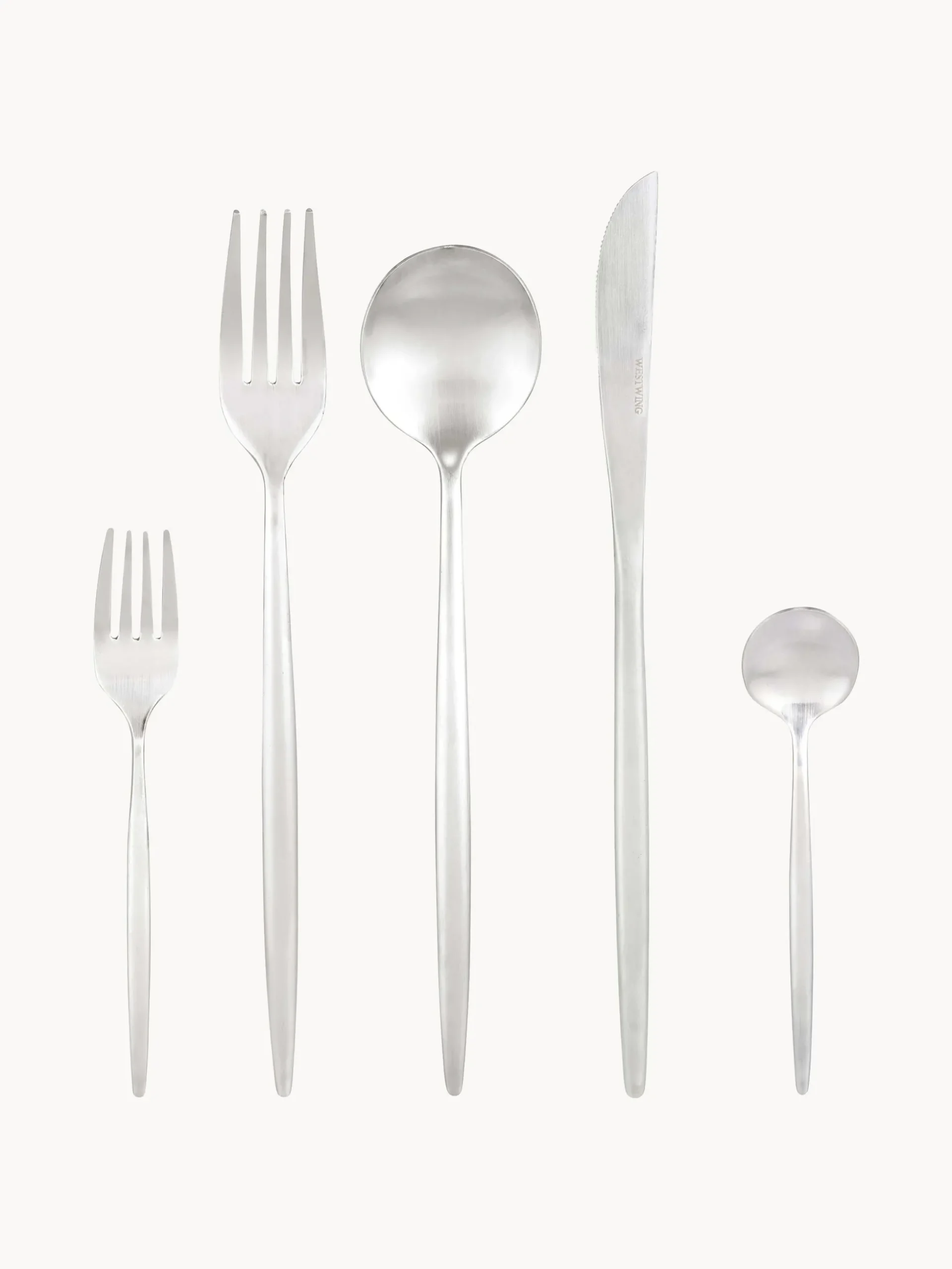 Set di posate con finitura opaca spazzolata in diverse misure di set Shimmer