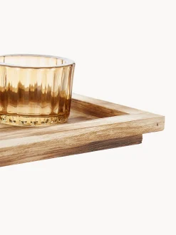 Set portacandele con vassoio in legno Elviena 6 pz