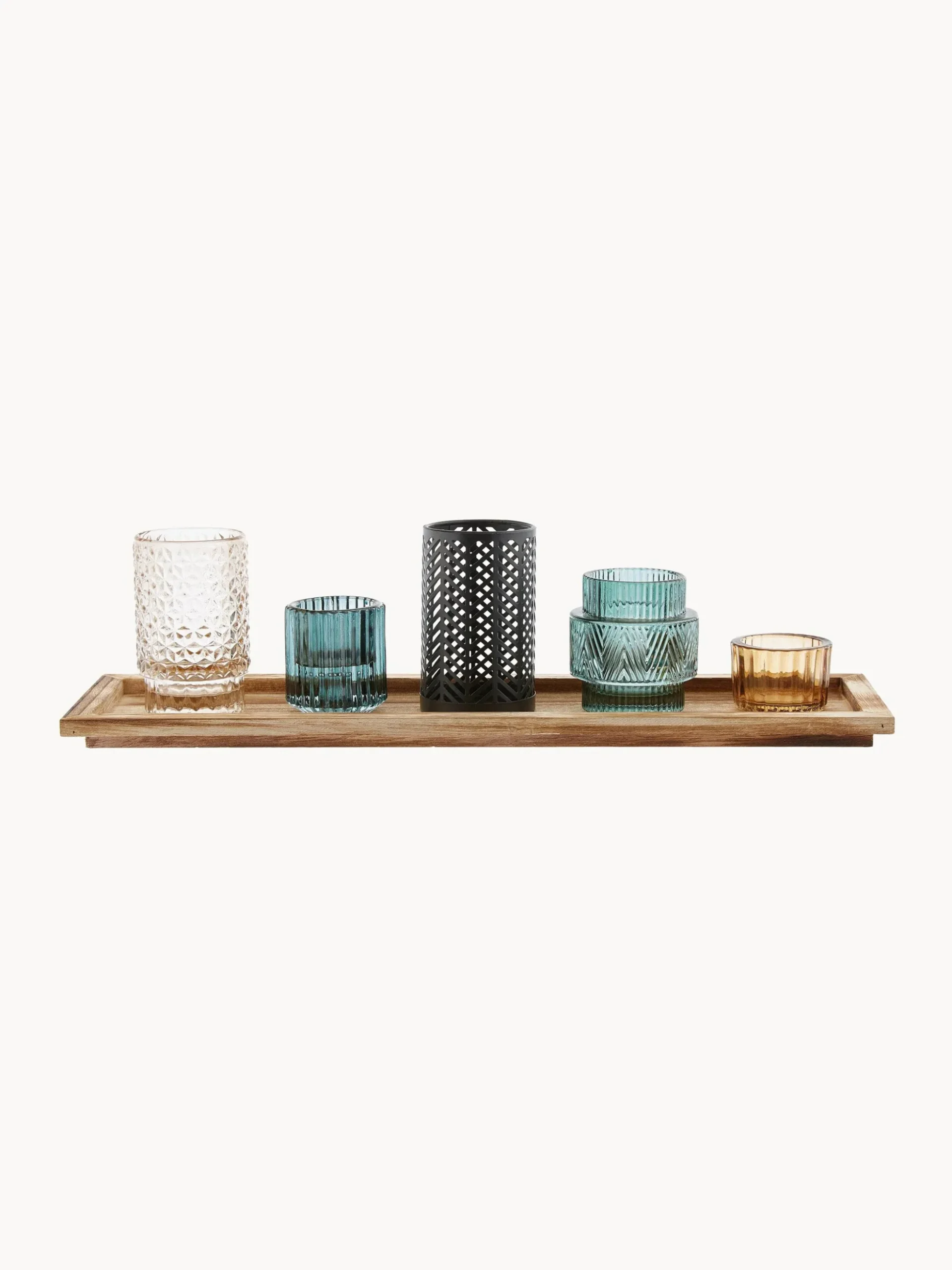 Set portacandele con vassoio in legno Elviena 6 pz