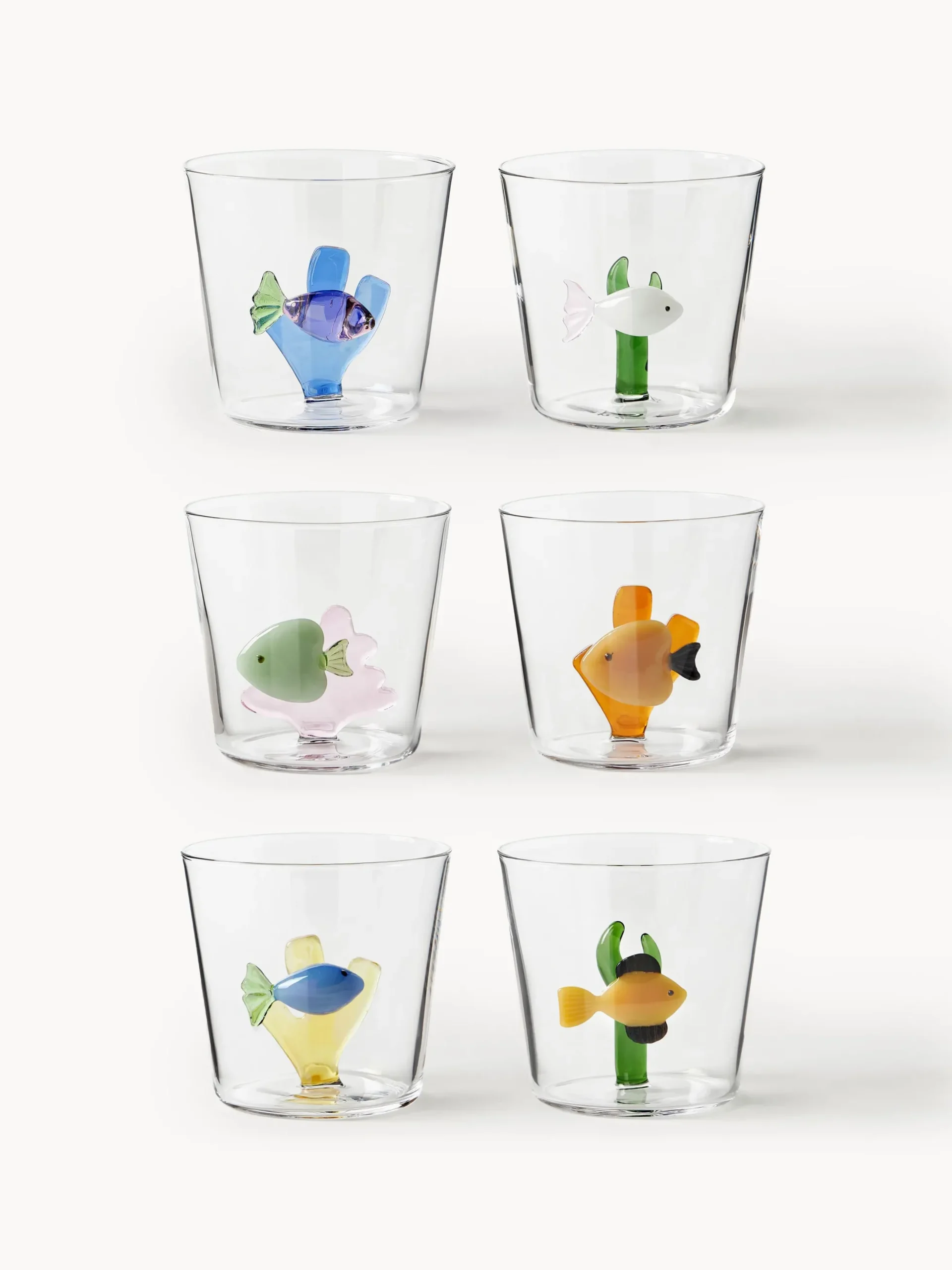 Set 6 bicchieri acqua in vetro borosilicato fatti a mano Marine Garden