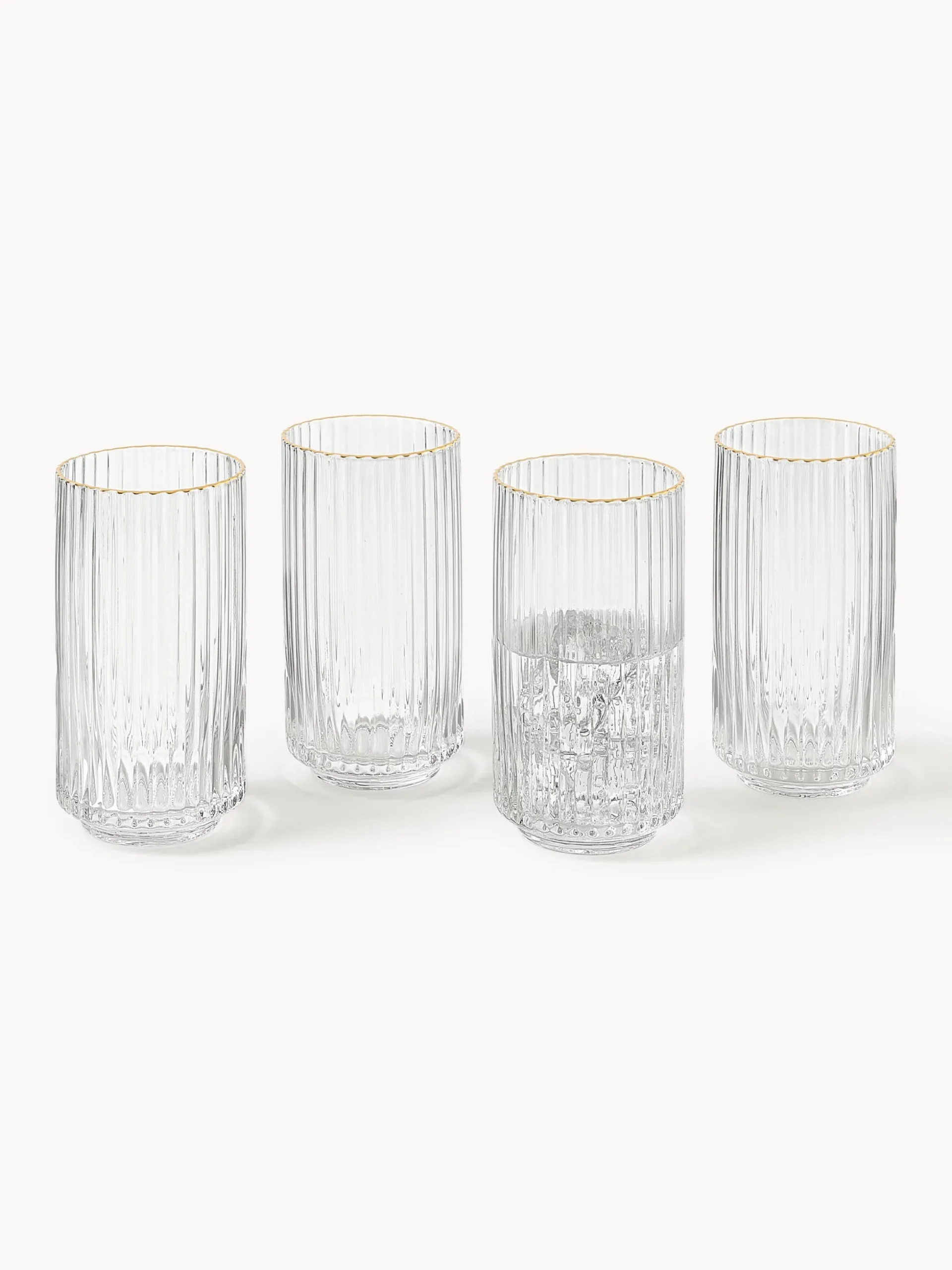 Set di 4 bicchieri da long drink in vetro soffiato con bordo dorato Aleo