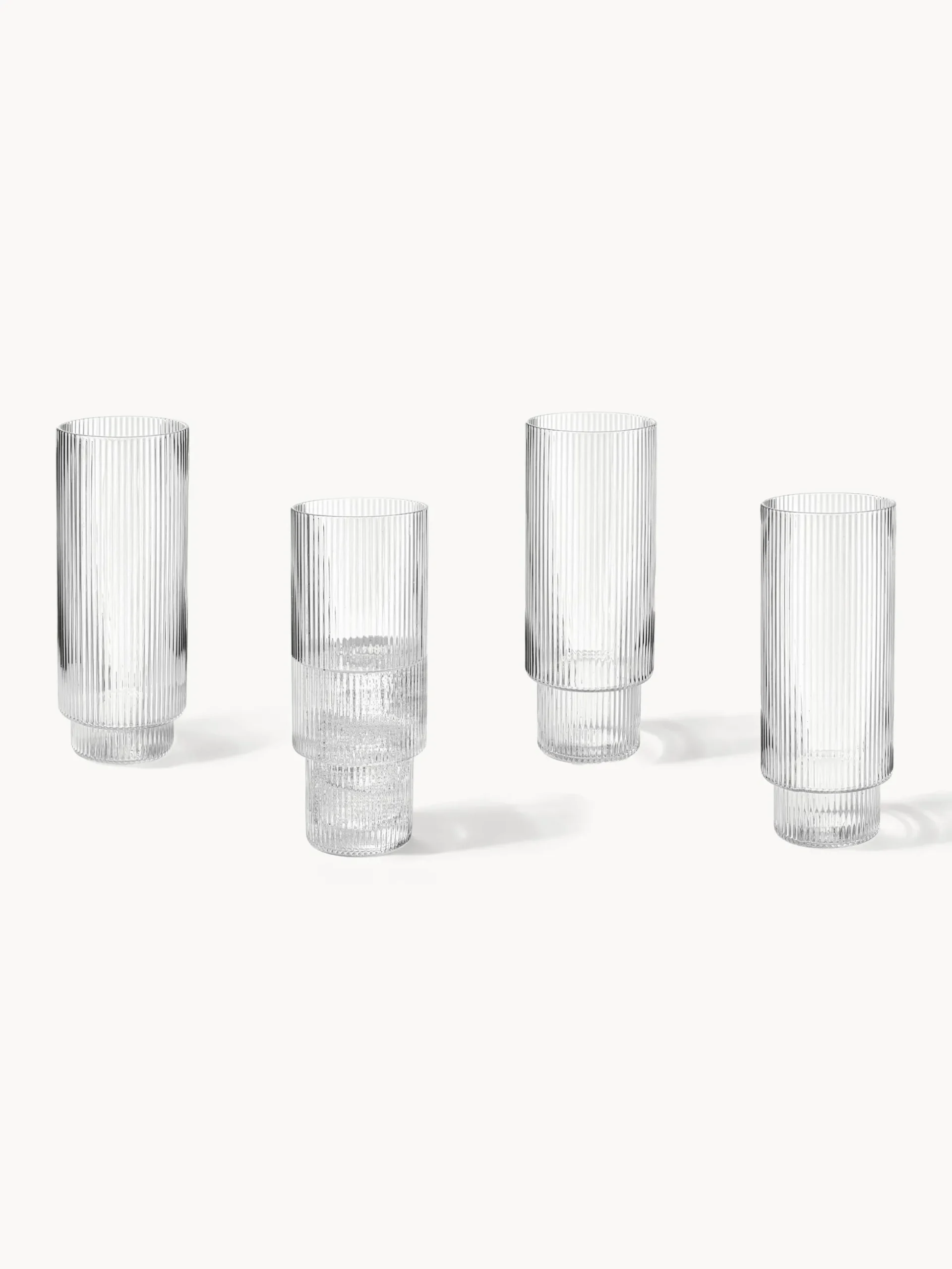 Set di 4 bicchieri da long drink in vetro soffiato millerighe Ripple