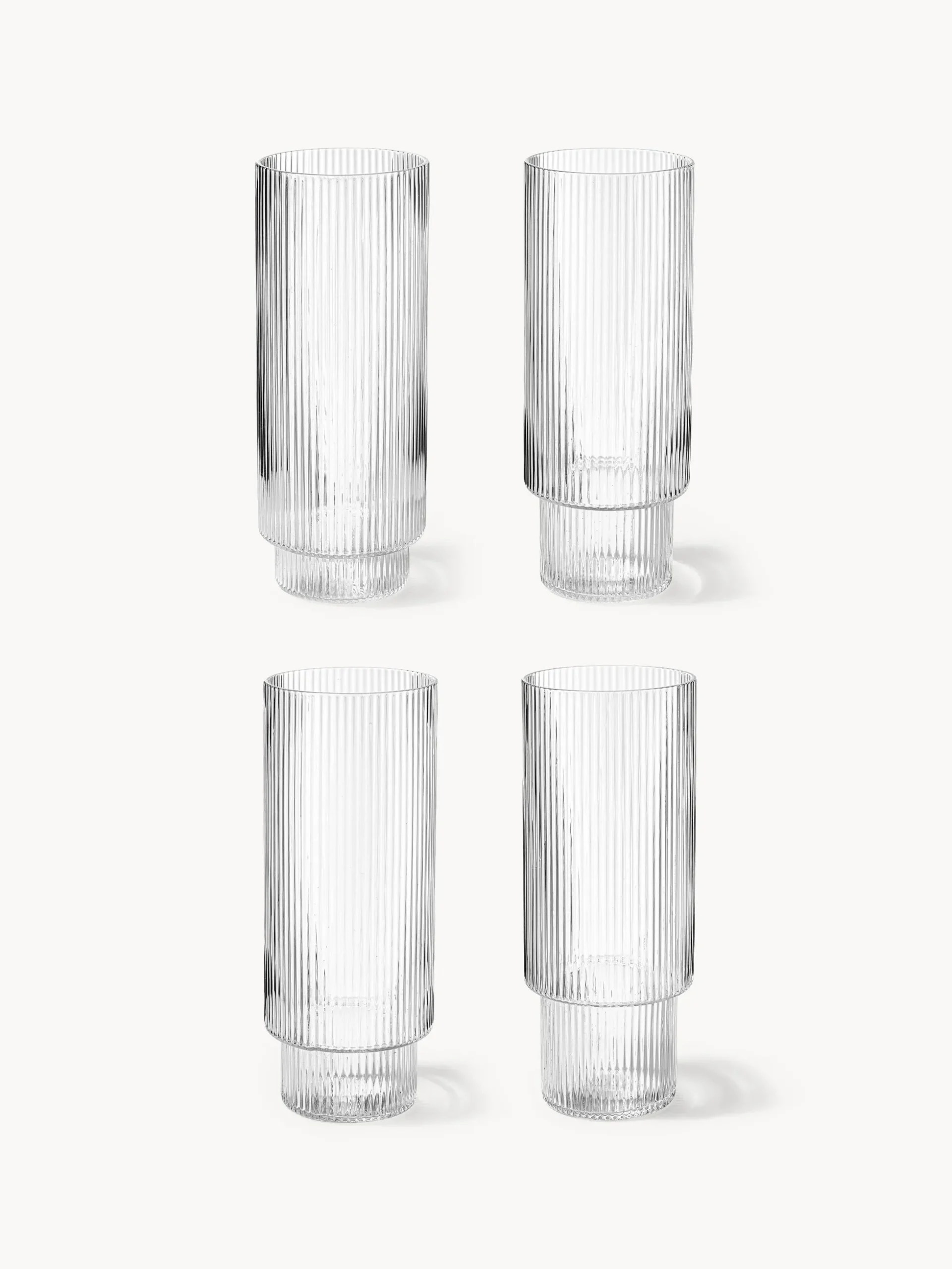 Set di 4 bicchieri da long drink in vetro soffiato millerighe Ripple