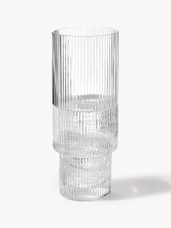 Set di 4 bicchieri da long drink in vetro soffiato millerighe Ripple