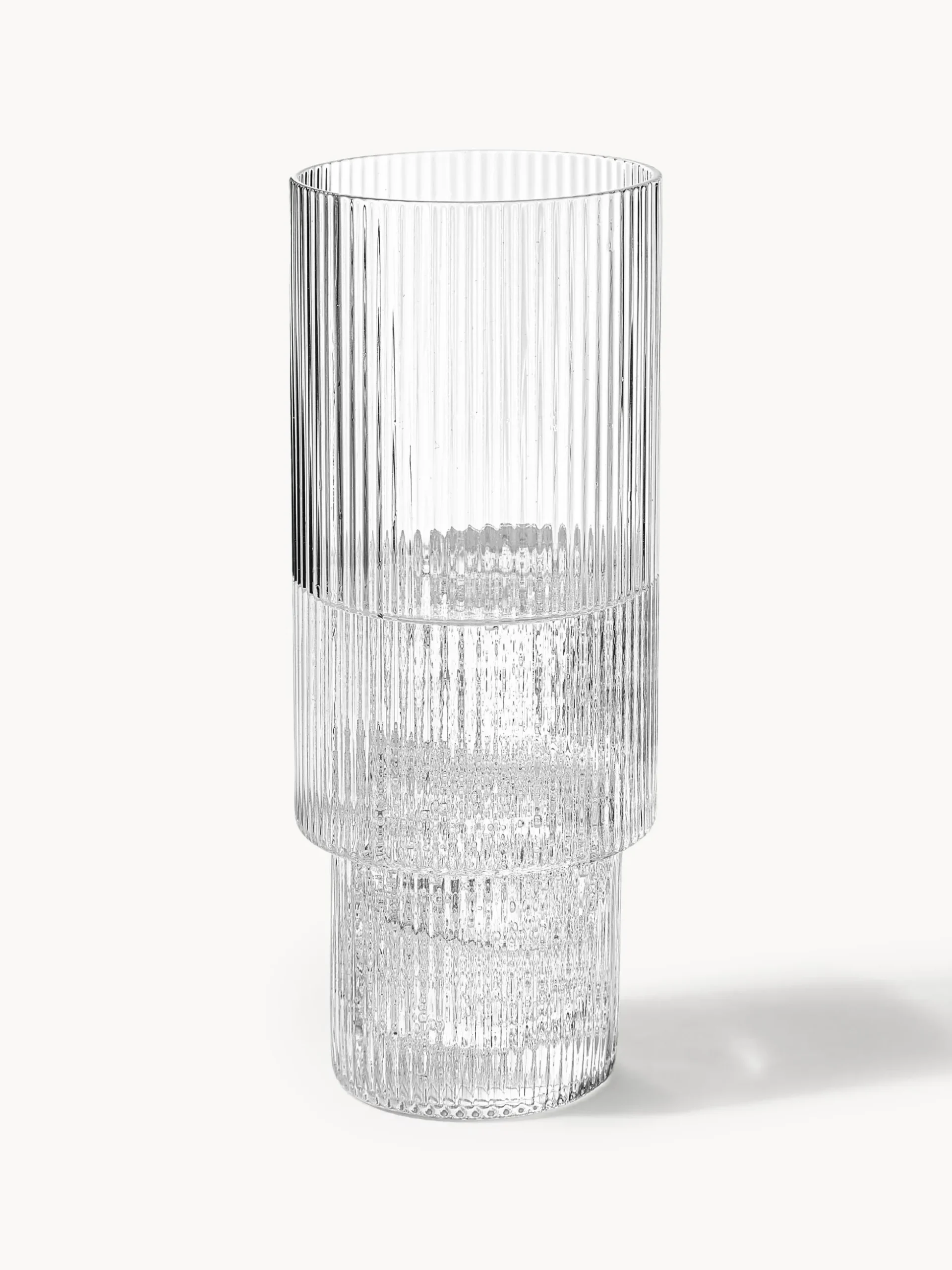 Set di 4 bicchieri da long drink in vetro soffiato millerighe Ripple