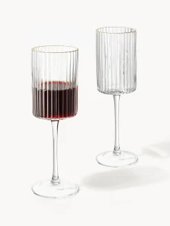 Set di 4 bicchieri da vino in vetro soffiato con bordo dorato Aleo
