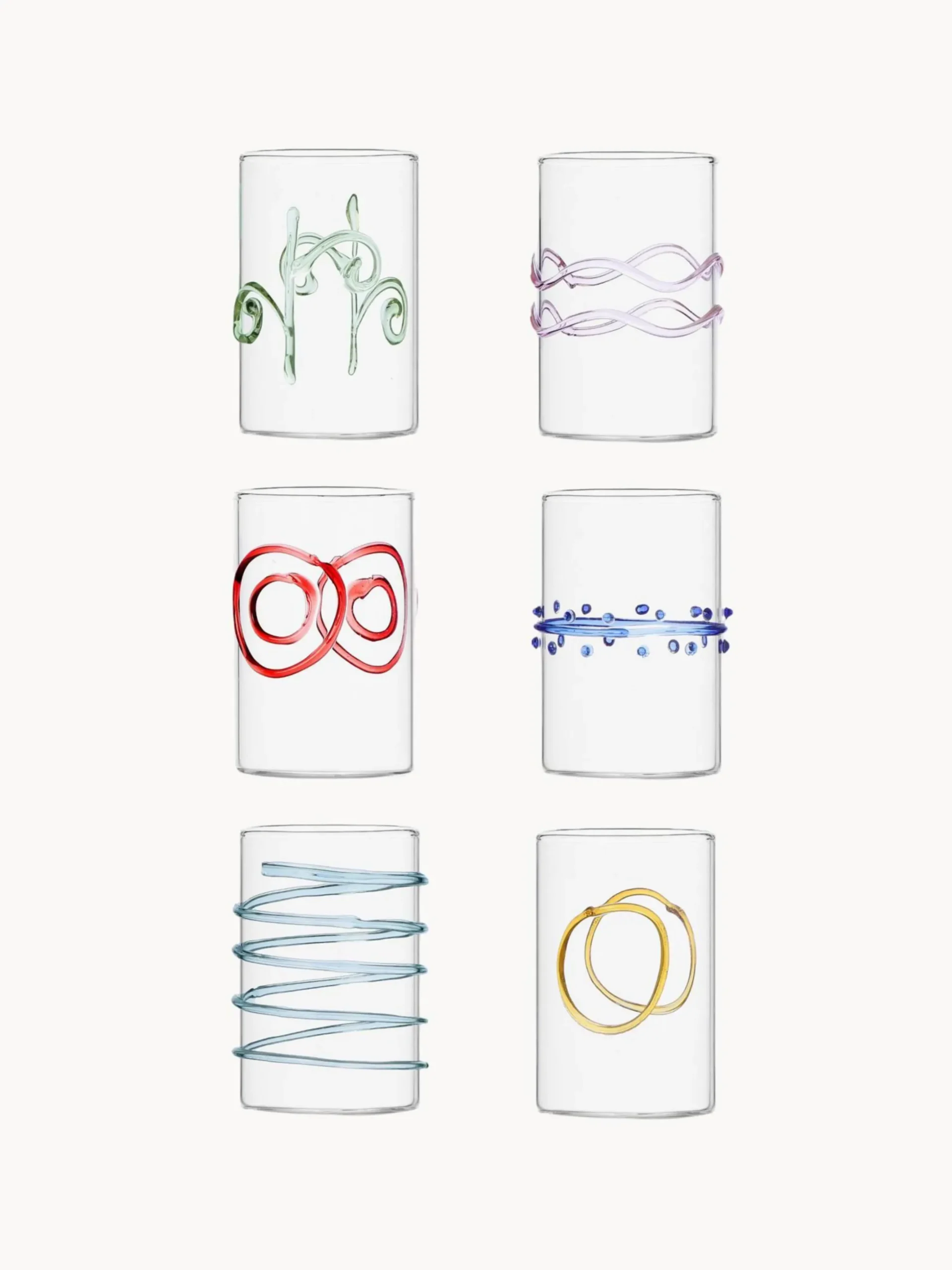 Set di 6 bicchieri per liquore in vetro borosilicato fatti a mano Deco' Arlecchino