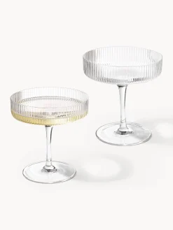 Set di 2 coppe da champagne in vetro soffiato con scanalatura in rilievo Ripple