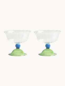 Set di 2 coppe da champagne in vetro soffiato fatto a mano Tulip