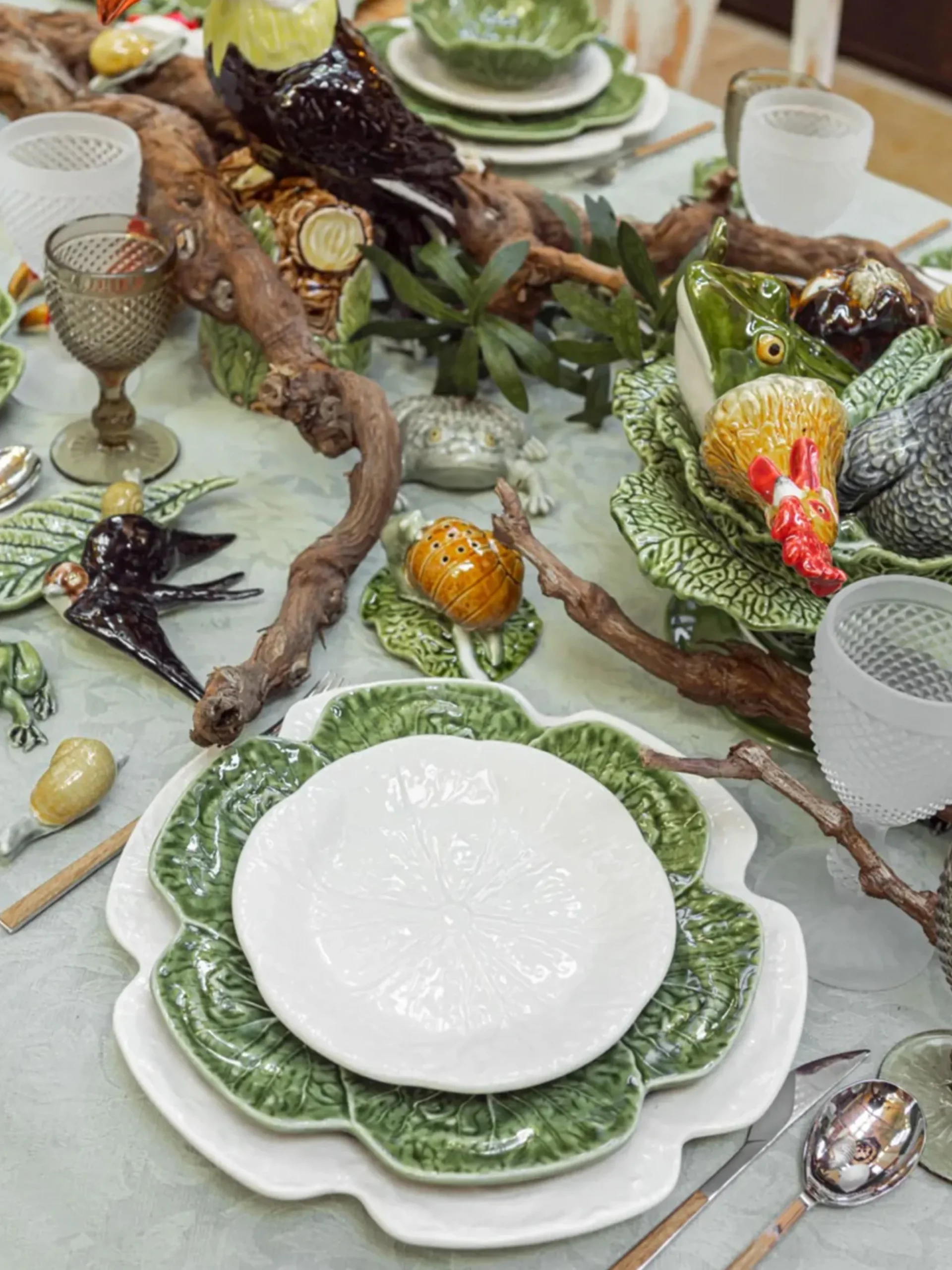 Set di 4 piatti da colazione dipinti a mano Cabbage