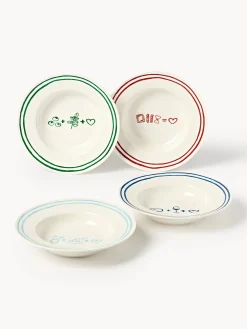 Set di 4 piatti per pasta in porcellana con motivo decorativo Tutti