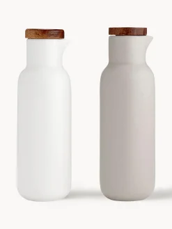 Set dispenser aceto e olio in porcellana e legno di acacia Essentials 2 pz