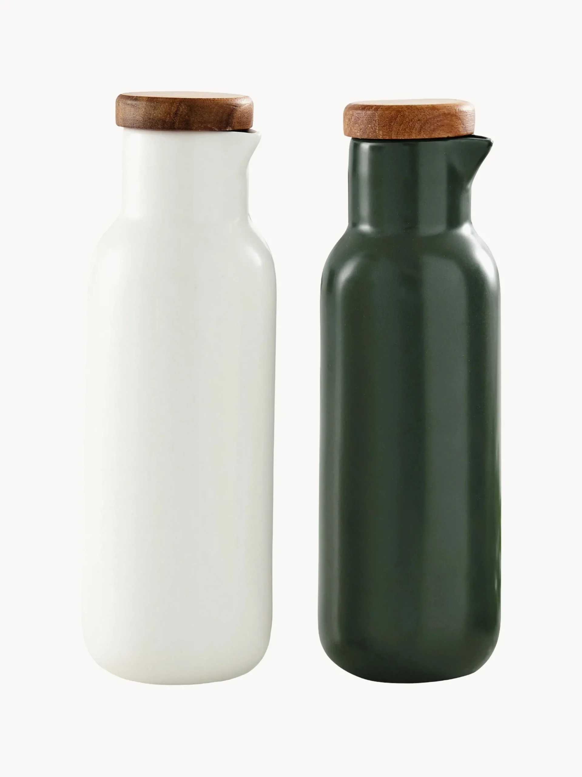 Set dispenser aceto e olio in porcellana e legno di acacia Essentials 2 pz