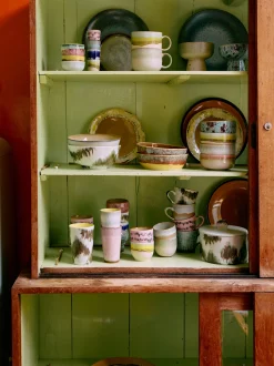 Set di 4 tazze fatte a mano con smalto reattivo 70's