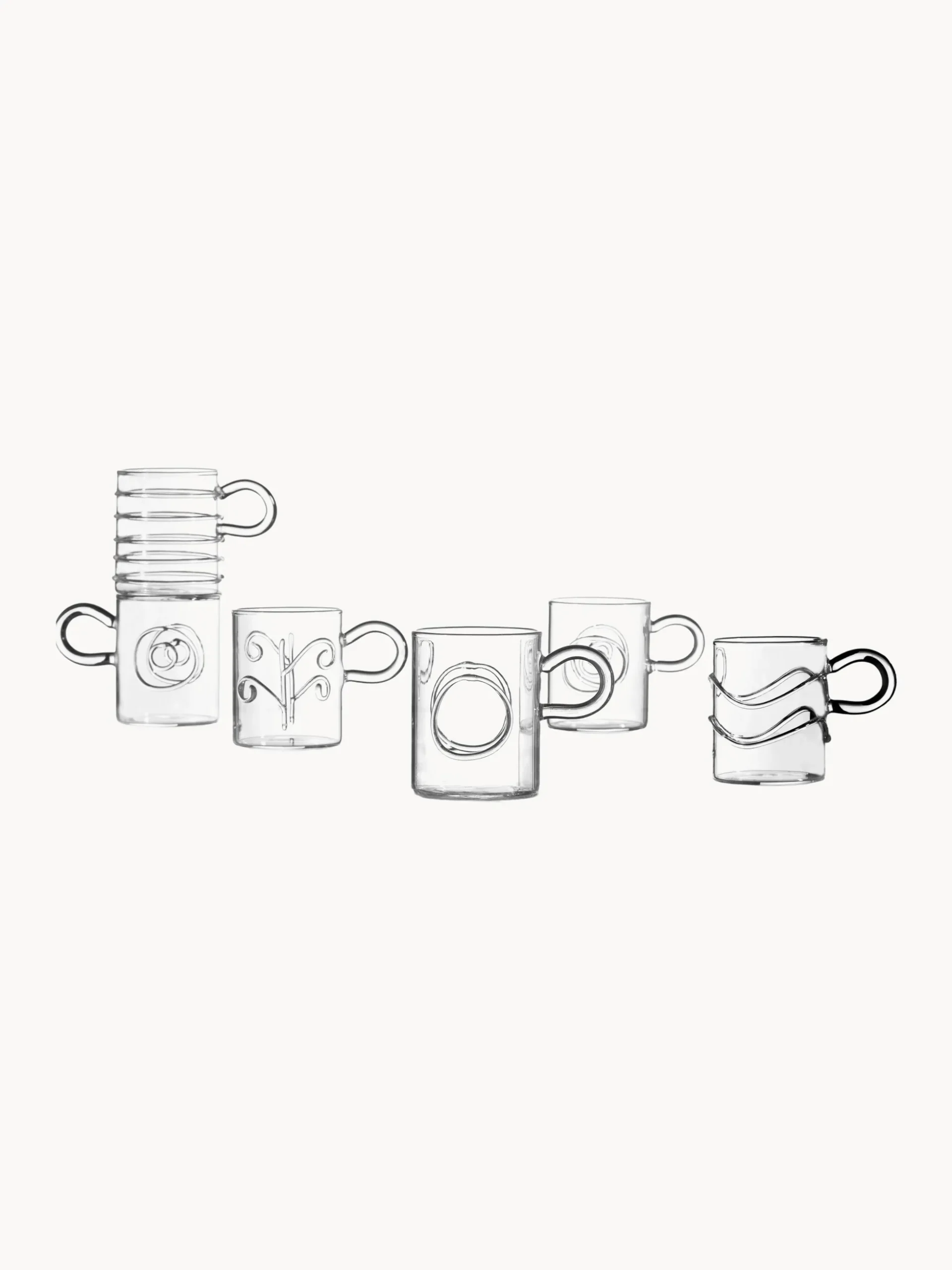 Set di 6 tazzine da caffè in vetro borosilicato fatte a mano Deco' Clear