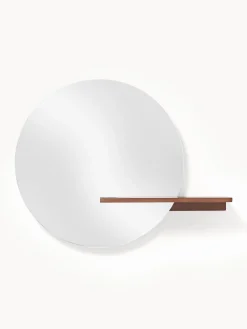 Specchio rotondo da parete con ripiano in legno Sandro