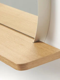 Specchio rotondo da parete con mensola in legno Kenny