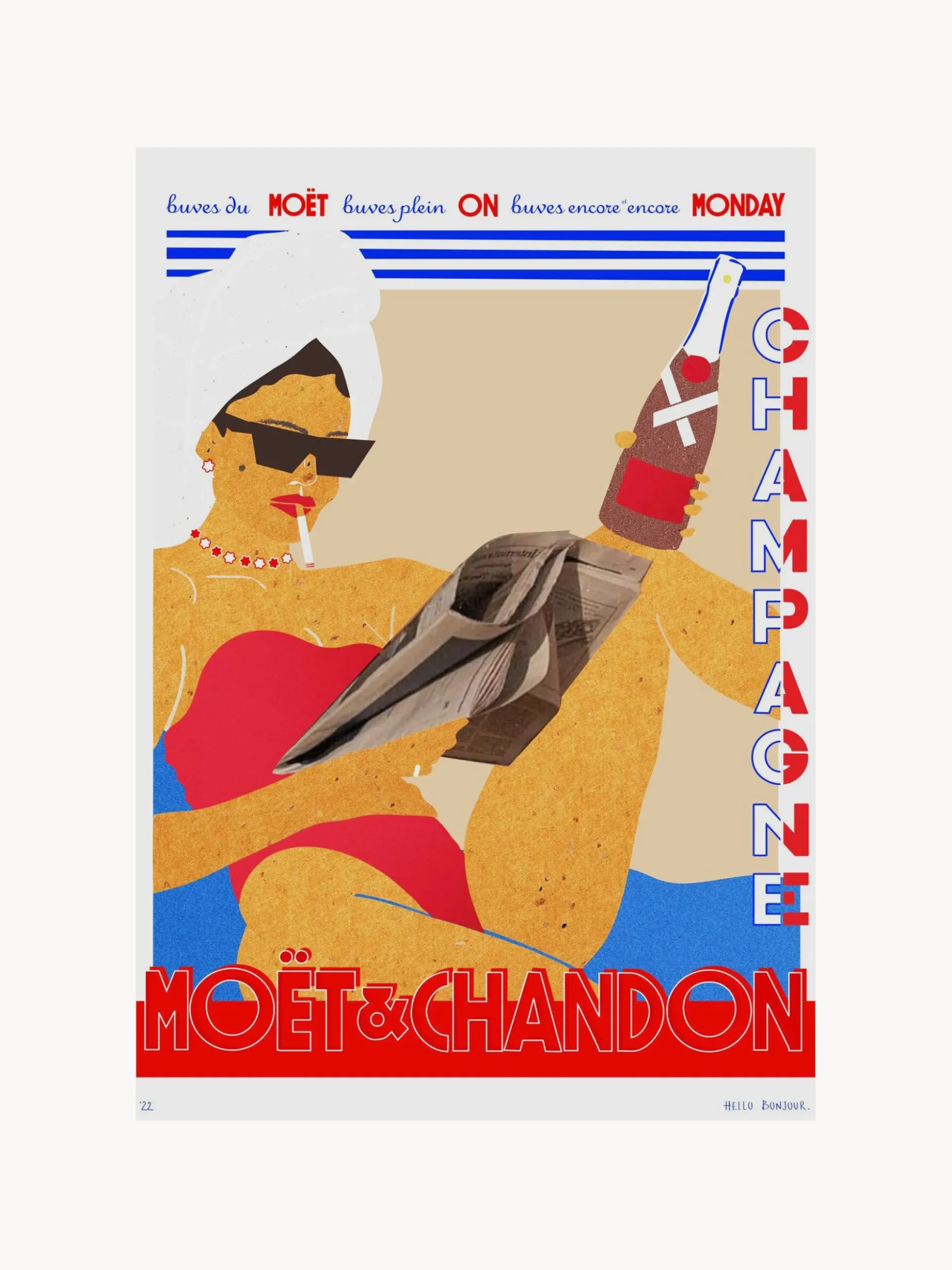 Stampa digitale incorniciata Hello Bonjour - Moet Monday