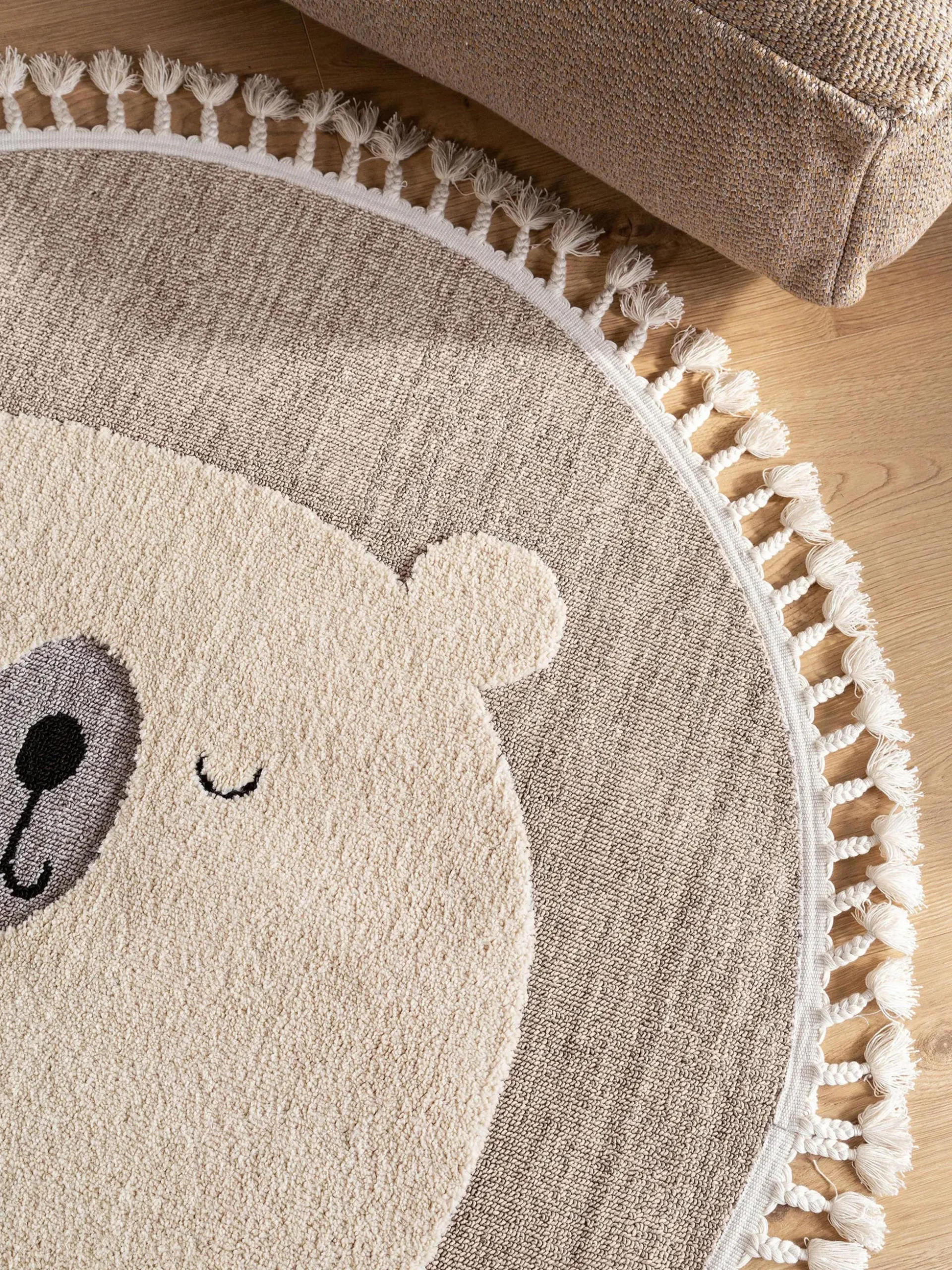 Tappeto rotondo per bambini con nappe e motivo in rilievo Momo
