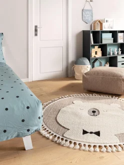 Tappeto rotondo per bambini con nappe e motivo in rilievo Momo